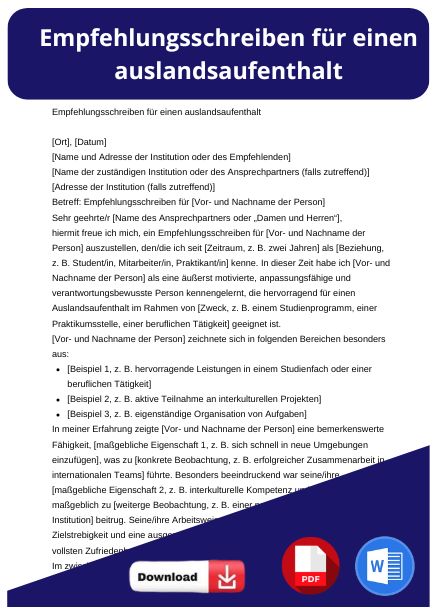 empfehlungsschreiben ausland muster