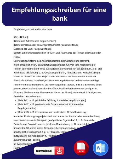 empfehlungsschreiben bank muster