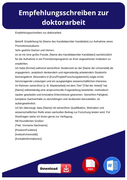 Empfehlungsschreiben doktorarbeit