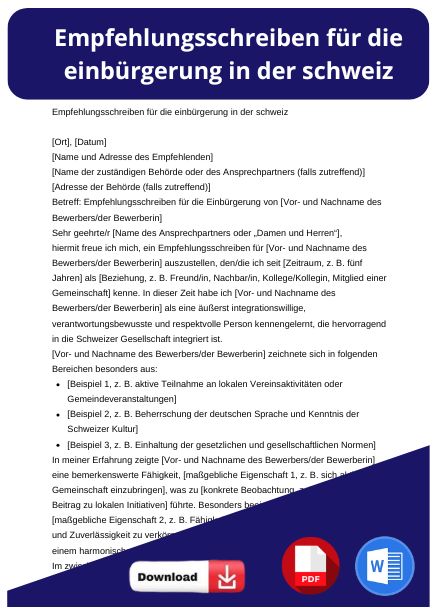 empfehlungsschreiben einbürgerung schweiz muster