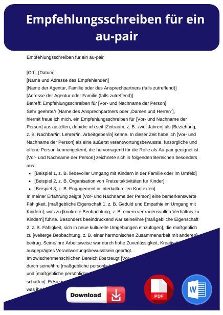 empfehlungsschreiben für au pair muster