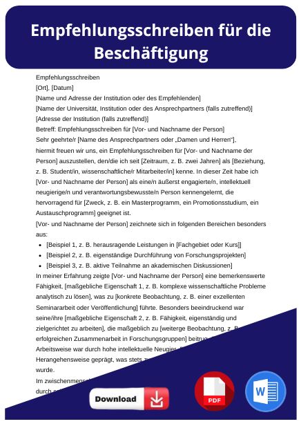 empfehlungsschreiben fur die beschäftigung muster
