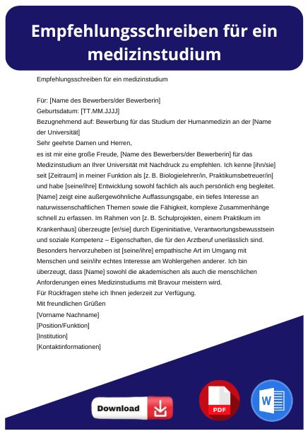 Empfehlungsschreiben für medizinstudium