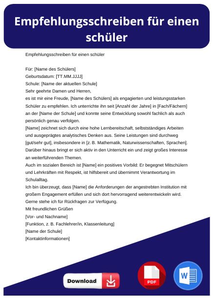 Empfehlungsschreiben für schüler