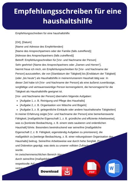 empfehlungsschreiben haushaltshilfe