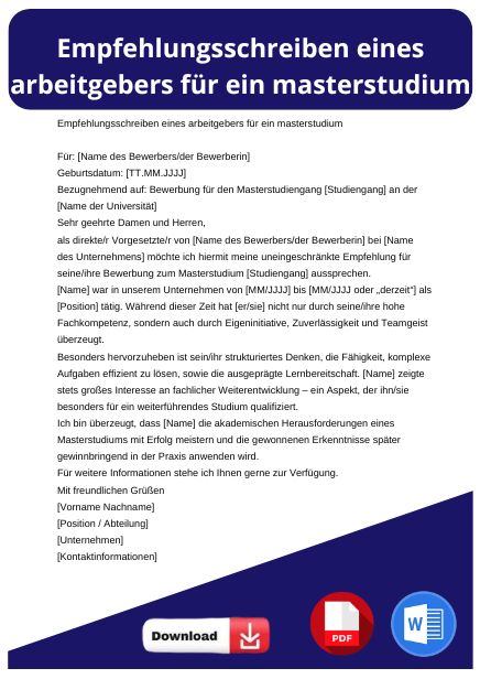 Empfehlungsschreiben masterstudium arbeitgeber