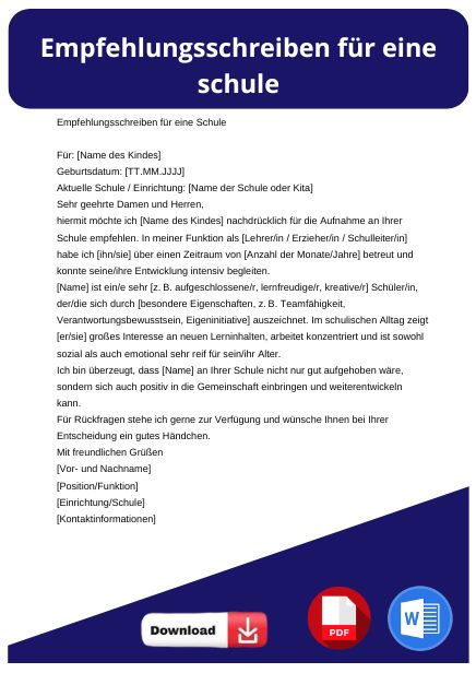 Empfehlungsschreiben schule