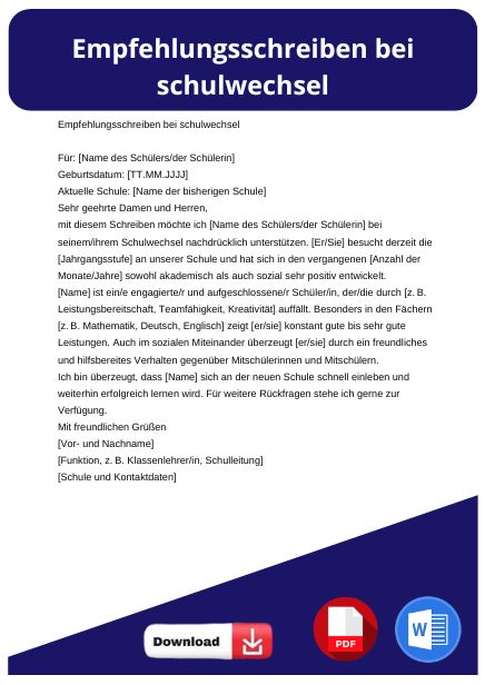 Empfehlungsschreiben schulwechsel
