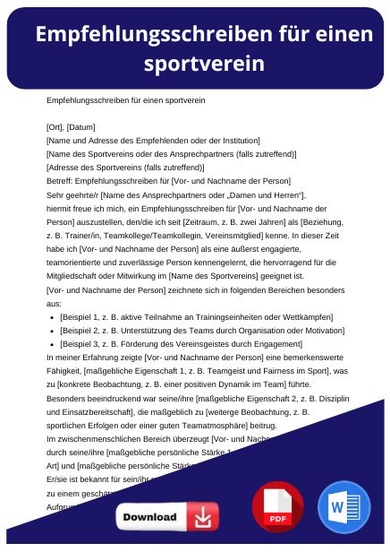 empfehlungsschreiben sportverein muster