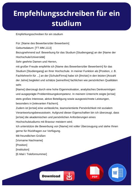 Empfehlungsschreiben studium