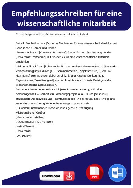 Empfehlungsschreiben wissenschaftlicher mitarbeiter