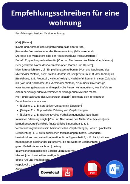 empfehlungsschreiben für wohnung
