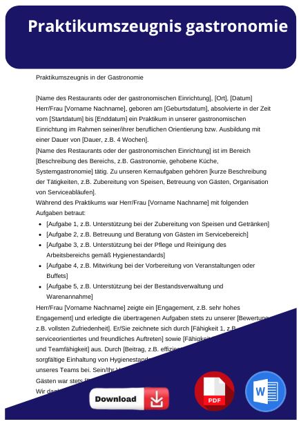 praktikumszeugnis gastronomie muster